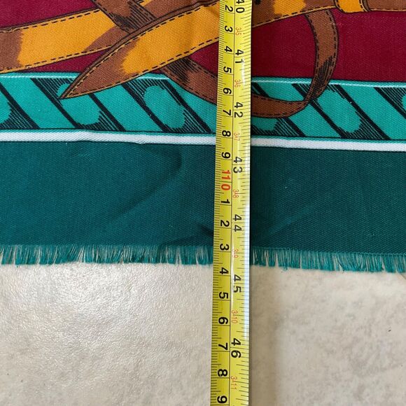 VTG Large Square Scarf Shawl Wrap Phesants/ horse Bit 45”x45”  Fringe - Picture 5 of 11